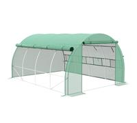 Outsunny Polytunnel Greenhouse Walk-in Grow House Tent with Roll-up Sidewalls, Zipped Door and 8 Windows, 4x3x2m Green Aosom UK