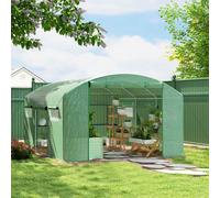 Outsunny 4 x 3 x 2m Polytunnel Greenhouse, 3 Roll-up Doors, Walk-in, Green