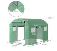 Outsunny Polytunnel Greenhouse with 3 Roll-up Doors - Green - 3m | TJ Hughes