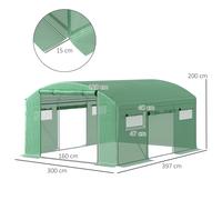 Polytunnel Greenhouse with 3 Roll-up Doors, 4 x 3 x 2m, Green Outsunny Green Medium