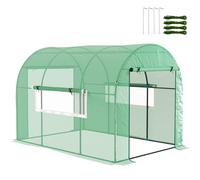 Outsunny 3 x 3 x 2m Polytunnel Greenhouse with Doors and Mesh Windows, Green