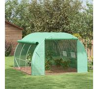 Outsunny 3 x 3 x 2 m Polytunnel Greenhouse with Roll-up Side Walls, Walk-in Grow House Tent with Steel Frame, Reinforced Cover, Zipped Door and 6 Mesh Windows for Garden, Green