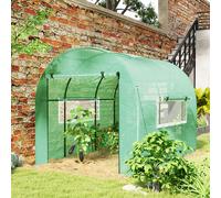 Outsunny 3 x 2 x 2m Polytunnel Greenhouse with Doors and Mesh Windows, Walk-in Grow House Tent with UV-resistant PE Cover and Steel Frame, Green