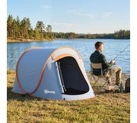 Outsunny Pop Up Camping Tent For 2 Man, 2000Mm Waterproof With Carry Bag In Grey Grey