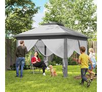 Outsunny 3.3 x 3.3m Pop Up Gazebo, Double Roof Foldable Canopy Tent with Zipped Mesh Sidewalls, Height Adjustable and Carrying Bag, Event Tent for Patio Garden, Grey