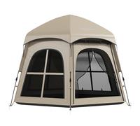 Outsunny Pop Up Tent 3000mm Waterproof Instant Camping Tent 3-4 Person with 2 Doors 4 Windows Khaki