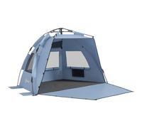 Outsunny Pop Up Tent Beach Tent for 2-3 Person, UPF15+ Easy Set Up Sun Shelter with Extended Floor, Sandbags, Mesh Windows and Carry Bag, Light Blue Blue