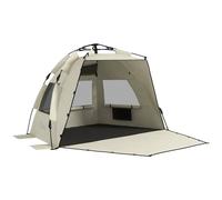 Outsunny Pop Up Tent Beach Tent for 2-3 Person, UPF15+ Easy Set Up Sun Shelter with Extended Floor, Sandbags, Mesh Windows and Carry Bag, Khaki Khaki