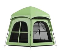 Outsunny Pop Up Tent, Instant Camping Tent with 2 Doors and 4 Windows and Carry Bag, 3000mm Waterproof, for 3-4 People, Green, (Stakes and Ropes Included)