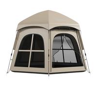 Outsunny Pop Up Tent, Instant Camping Tent with 2 Doors and 4 Windows and Carry Bag, 3000mm Waterproof, for 3-4 People, Khaki, (Stakes and Ropes Included)