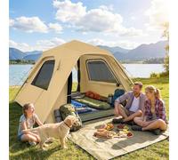 Outsunny 3-4 Person Waterproof Pop Up Camping Tent Khaki - Size: 160 x 240 x 240cm - Wilko