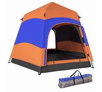Outsunny Double Layer Instant Pop Up Tent with Rainfly, Hexagon 4 Man Dome Tent, Portable Camping Shelter with Sewn-in Groundsheet and Carry Bag, for Festival Backpacking Road Trips, Orange