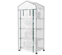 Outsunny Portable 4-Tier Mini Greenhouse Plant Grow House Shed W/ Cover In White White