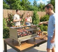 Outsunny Khaki Portable Barbecue Grill with Adjustable Grates and Side Shelf - Size: 31.8 x 52 x 37cm - Wilko