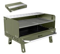 Outsunny Portable BBQ Grill, Charcoal Barbecue Grill with Adjustable Grates, Foldable Legs, Side Shelf for Camping Travel, Green