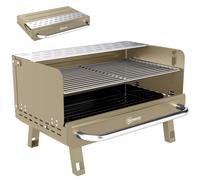 Outsunny Portable BBQ Grill, Charcoal Barbecue Grill with Adjustable Grates, Foldable Legs, Side Shelf for Camping Travel, Khaki