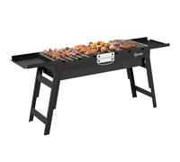 Outsunny Portable BBQ Grill, Foldable Charcoal Grill for Camping and Picnics, Charcoal Barbecue with 2 Side Shelves and Handle, Black