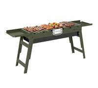 Outsunny Portable BBQ Grill Foldable Charcoal Grill for Camping Green | Charcoal Barbecue, 2 Side Shelves and Handle, for Picnics