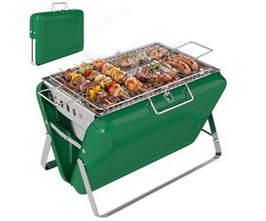 Outsunny Portable BBQ Grill Folding Charcoal Barbecue Grill Dark Green | With Handle, Foldable Legs, for Camping, Garden, Outdoor Cooking