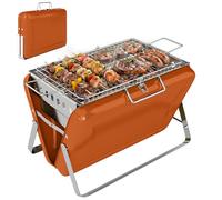 Outsunny Portable BBQ Grill, Folding Charcoal Barbecue Grill with Handle and Foldable Legs for Camping Garden Outdoor Cooking, Orange