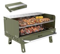 Outsunny Portable BBQ Grill with Adjustable Grates Foldable Legs Green | Charcoal Barbecue Grill, Side Shelf, Camping Hiking Picnic Travel Garden Outdoor Cooking