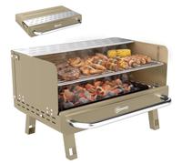 Outsunny Portable BBQ Grill with Adjustable Grates Foldable Legs Khaki | Charcoal Barbecue Grill, Side Shelf, Camping Hiking Picnic Travel Garden Outdoor Cooking
