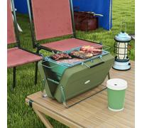 Outsunny Portable BBQ Grill with Suitcase Design for Camping Picnic Party, Black - Green - Metal, Stainless Steel - 47L x 30W x 28Hcm