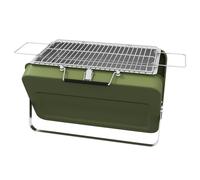Outsunny Portable BBQ Grill with Suitcase Design for Camping Picnic Party, Black - Green - Metal, Stainless Steel - 47L x 30W x 28Hcm