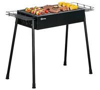 Outsunny Portable Charcoal Barbecue BBQ Grill with Hooks, Black | Seasoning Baskets, Compact Stainless Steel Cooker, Camping, Picnic, Hiking, Garden Party, Festival