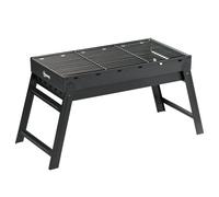 Outsunny Portable Charcoal Grill with Pull-Out Charcoal Basin, Folding Tabletop Barbecue, Compact Camping BBQ, Galvanised Metal, 73 x 31 x 38 cm, Black Black