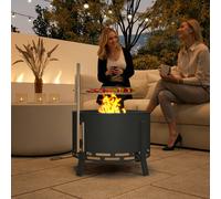Outsunny Portable Fire Pit, 58 cm Round Firepit with Grill Grate, Black