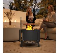 Outsunny Portable Fire Pit, 58 Cm Round Firepit With Grill Grate, Black Black