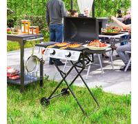 Outsunny Portable Foldable Gas Barbecue Grill with Thermometer, Lid, Black