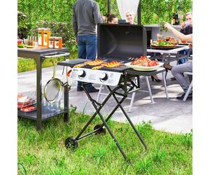 OUTSUNNY Portable Foldable Gas Barbecue Grill with Thermometer, Lid, Black Outsunny Black
