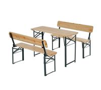 Outsunny Portable Folding Camping Picnic Trestle Beer Table and 2 Bench Set Wooden Garden Furniture Patio Dining Party BBQ Chairs Stools