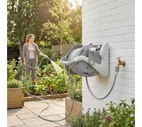Outsunny Portable Garden Hose Reel, 20+2 M Wall-Mounted Hose Reel, Grey Grey