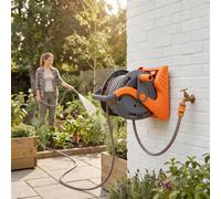 Outsunny Portable Garden Hose Reel, 20+2 M Wall Mounted Hose Reel, Orange