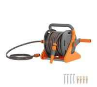 Outsunny Portable Garden Hose Reel, 20+2 m Wall Mounted Hose Reel with 2 Patterns Spray Nozzle, Compact with Crank Handle for Lawn Garage Car Cleaning Watering, Orange