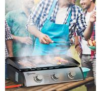 Outsunny Portable Gas Plancha BBQ Grill with 3 Stainless Steel Burner, 9kw