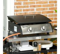 Outsunny Portable Gas Plancha BBQ Grill with 2 Stainless Steel Burner, 6kW