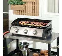 Outsunny Portable Gas Plancha Bbq Grill With 3 Burners, Non-Stick Griddle, Lid