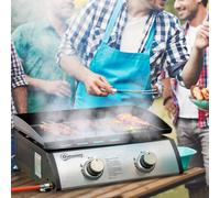 Outsunny Portable Gas Plancha Barbecue Grill with 2 Stainless Steel Burner, Silver