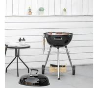 Outsunny Portable Kettle Charcoal Grill Bbq Smoker W/ Cover, Lid, & Thermometer In Black Black