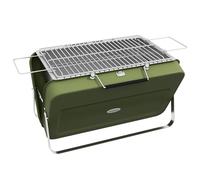 Outsunny Portable BBQ Grill with Suitcase Design for Camping Picnic Party, Black - Green - Metal, Stainless Steel - 47L x 30W x 28Hcm