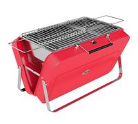 Outsunny Portable Mini Charcoal Barbecue Grill with Suitcase Shell, Outdoor Folding Tabletop BBQ Grill, Red