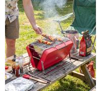 Outsunny Portable Mini Charcoal Barbecue Grill with Suitcase Shell, Outdoor Folding Tabletop BBQ Grill for Garden Camping Picnic Party, Red
