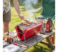 Outsunny Portable Mini Charcoal Barbecue Grill with Suitcase Shell, Outdoor Folding Tabletop BBQ Grill for Garden Camping Picnic Party, Red