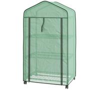 Outsunny Portable Mini Greenhouse With Roll-Up Door And Wheels, Green Green