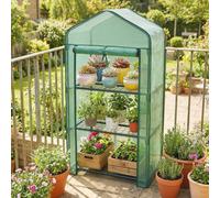 Outsunny Portable Mini Greenhouse with Roll-up Door and Wire Shelves, Green