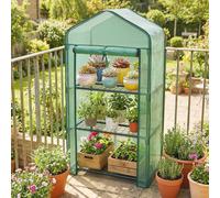 Outsunny Portable Mini Greenhouse with Roll-up Door and Wire Shelves, Green